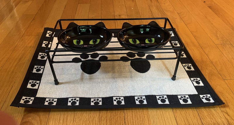 PetRageous 81030 Gizmo's Set The Table Steel Frame Dog Feeder, 3-Inch Tall Dining Table by 13-Inch Long and 5.75-Inch Wide, Holds Two 5.5-Inch Diameter Bowls, for Small and Medium Dogs and Cats, Black - Image 4